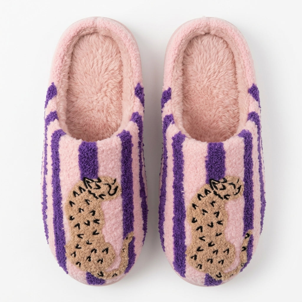 Leopard Cozy Fuzzy House Slippers