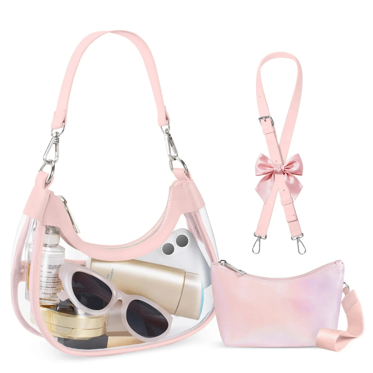 Clear Stadium Crescent Shoulder Bag + Free Wristlet Wallet