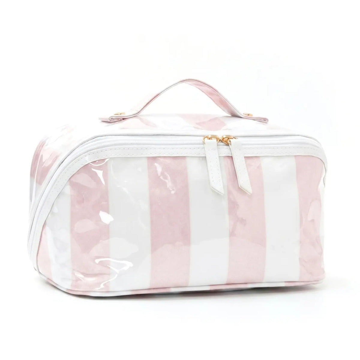 Wide Opening Striped Makeup Bag
