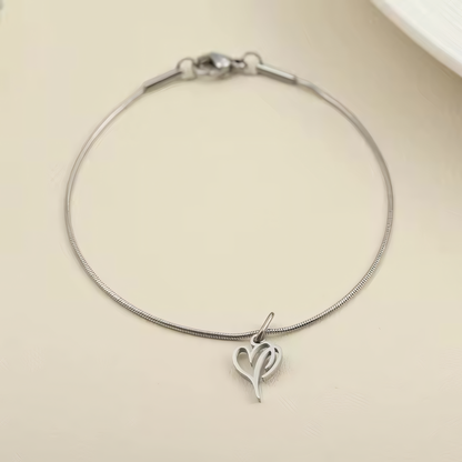 Dainty Cursive Heart Letter Initial Chain Bracelet