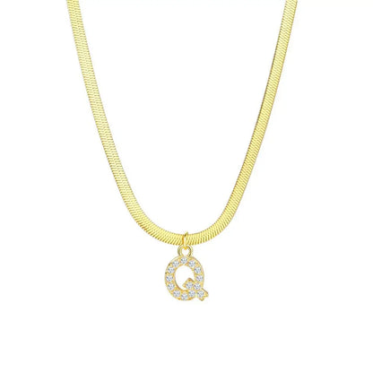 Dainty Diamond Letter Initial Herringbone Necklace