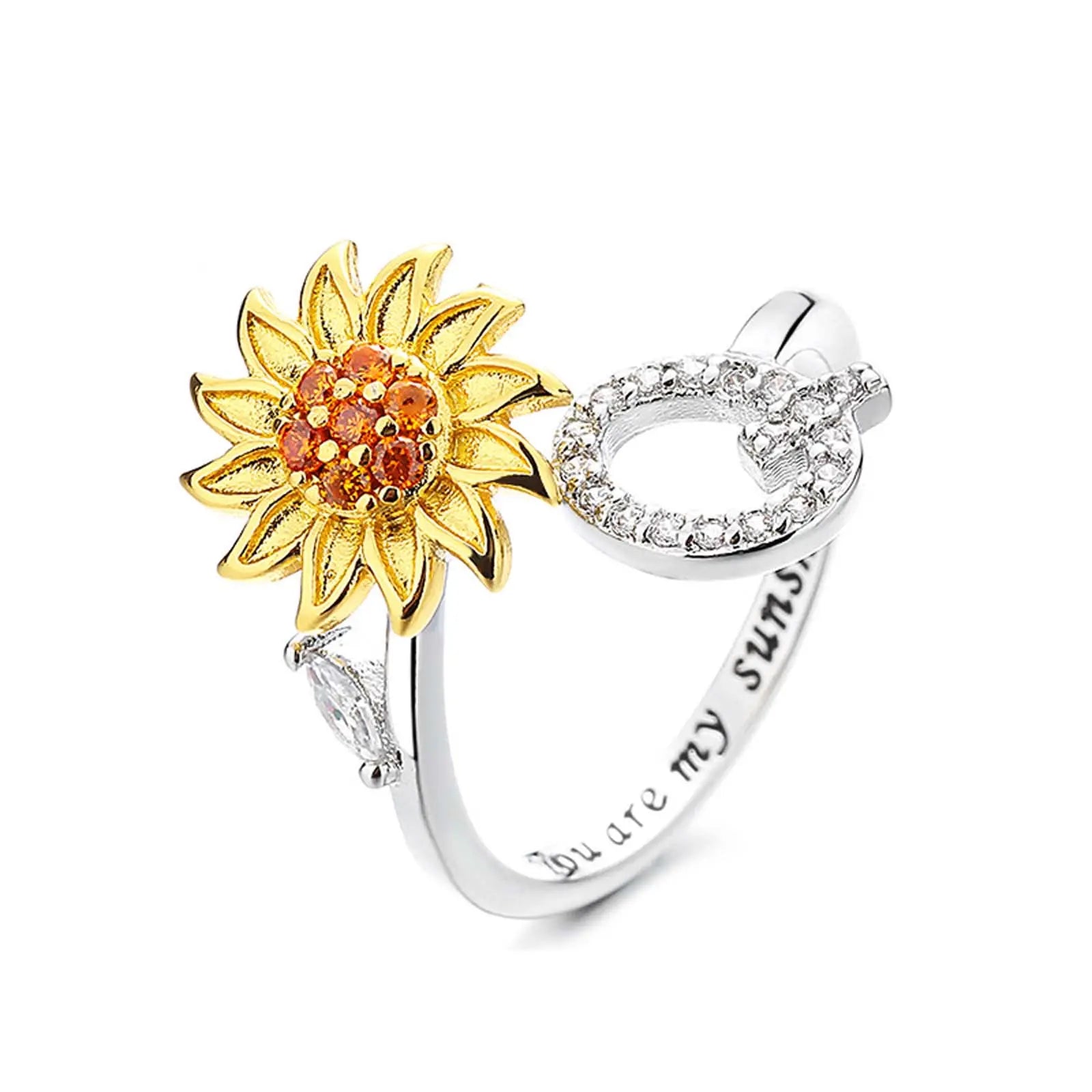 Spinning Sunflower "You Are My Sunshine" Initial Ring