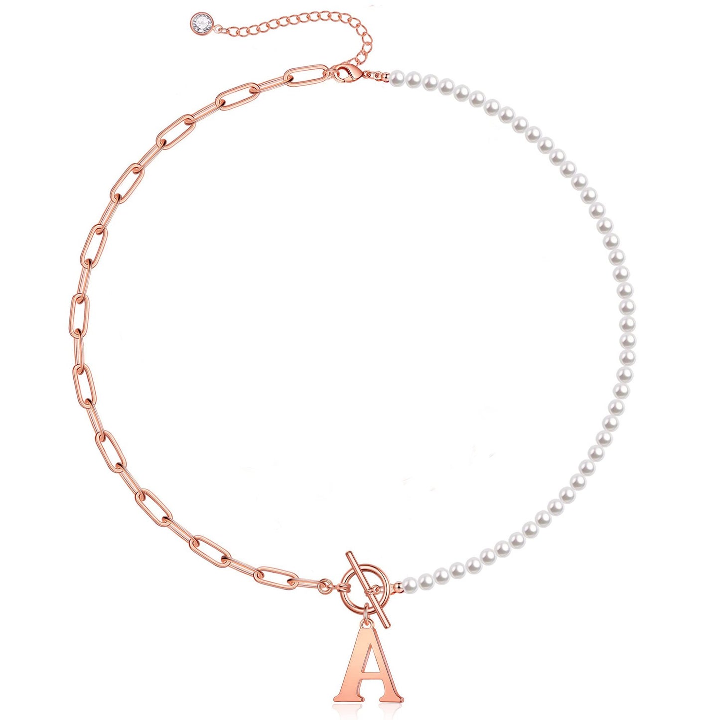 Pearl & Paperclip Chain Letter Initial Necklace