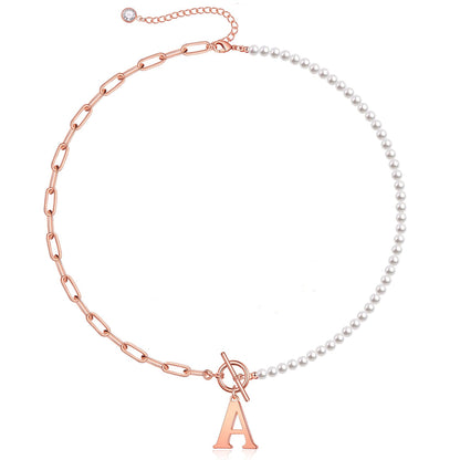 Pearl & Paperclip Chain Letter Initial Necklace