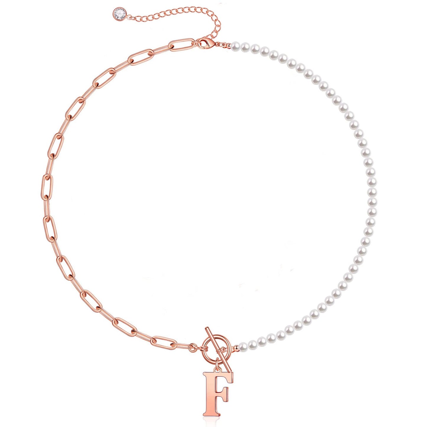 Pearl & Paperclip Chain Letter Initial Necklace