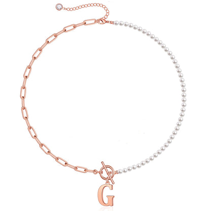 Pearl & Paperclip Chain Letter Initial Necklace