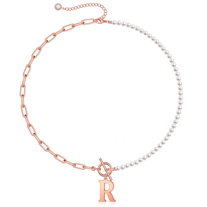 Pearl & Paperclip Chain Letter Initial Necklace