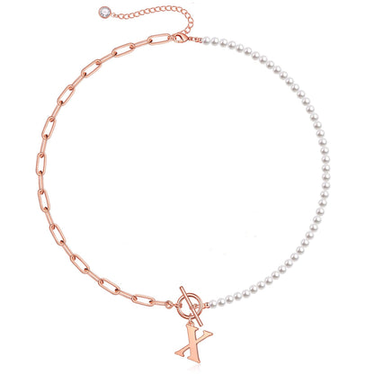 Pearl & Paperclip Chain Letter Initial Necklace