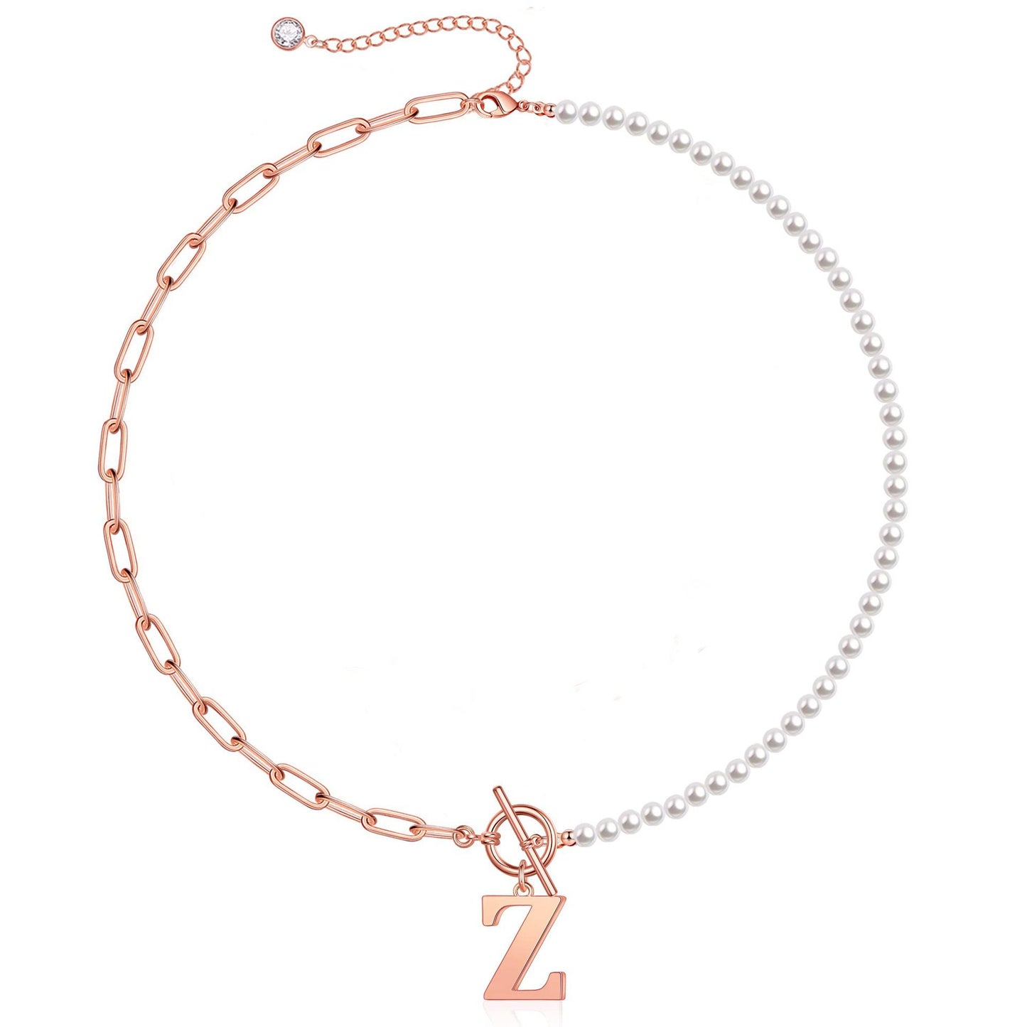 Pearl & Paperclip Chain Letter Initial Necklace