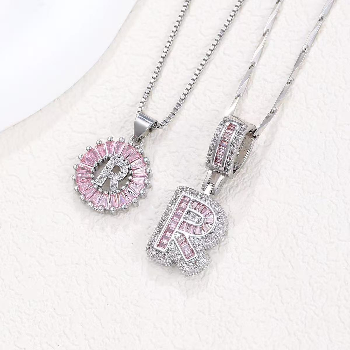 2pc 14k Diamond Letter Initial Necklaces (Limited Pink Edition)