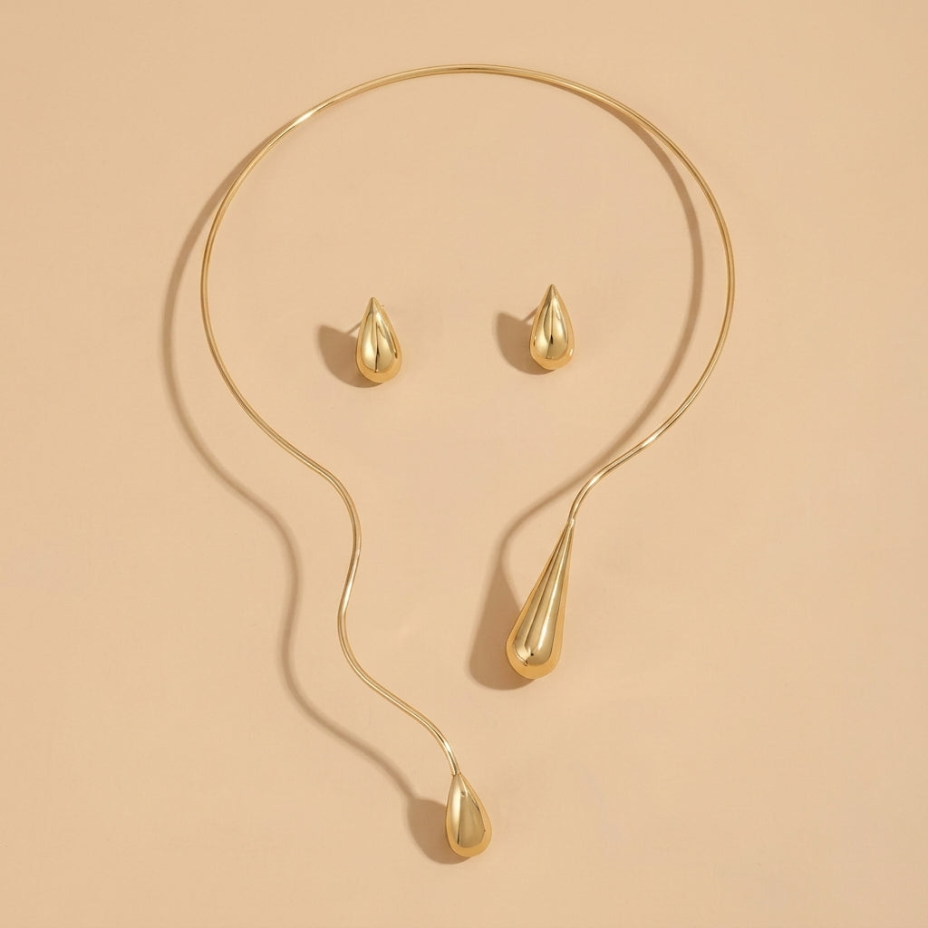 Statement Water Droplet Necklace and Earrings Set