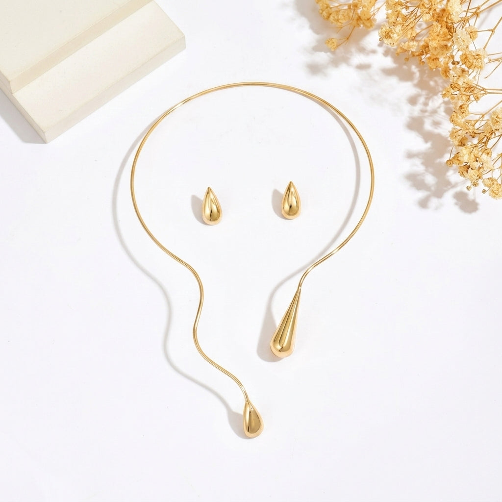 Statement Water Droplet Necklace and Earrings Set