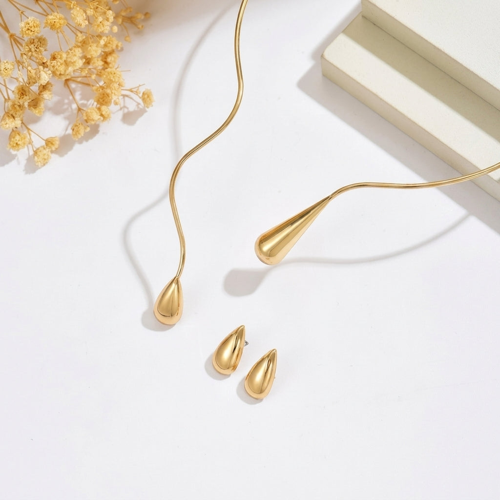 Statement Water Droplet Necklace and Earrings Set