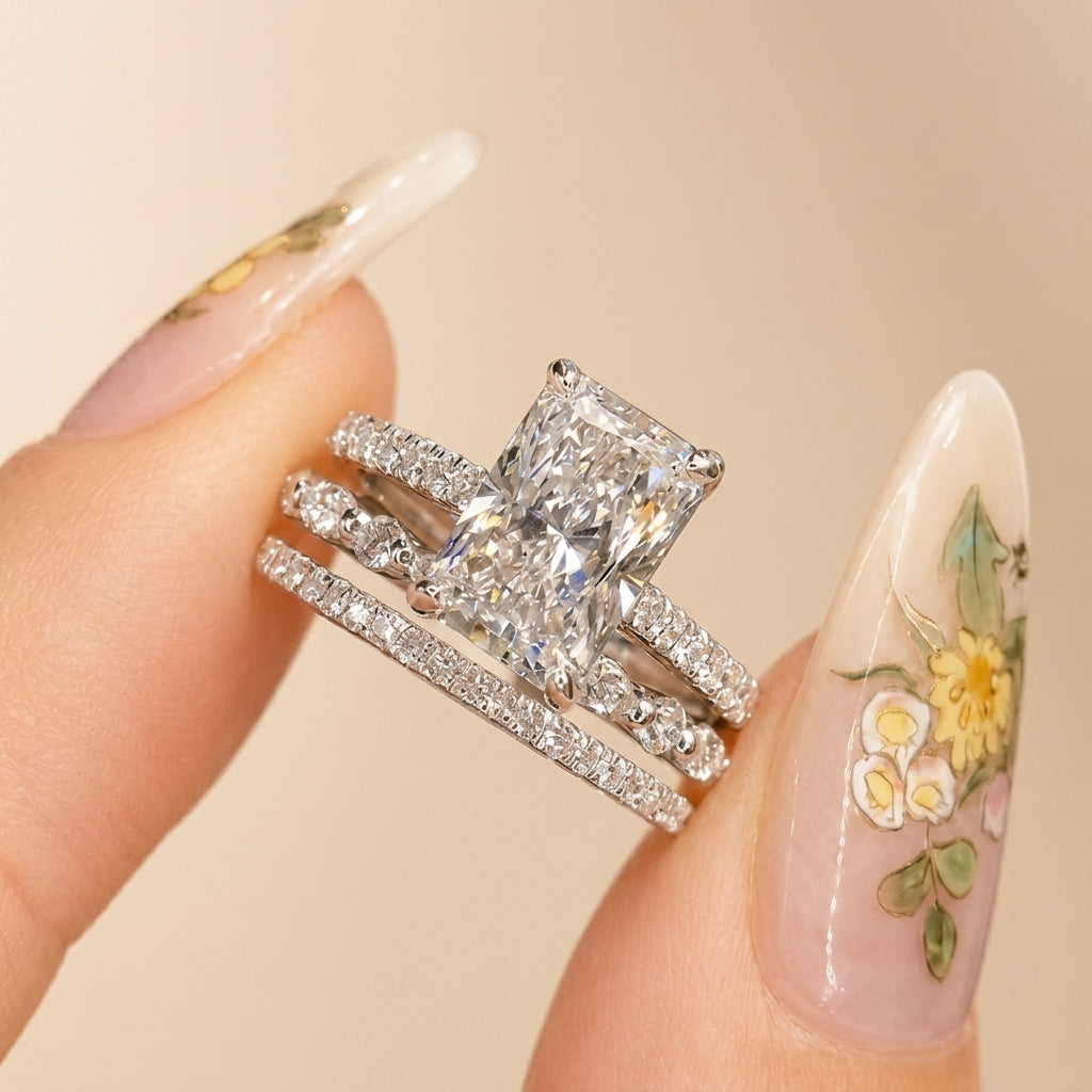 3pc Pave Solitare Cut Ring Stack