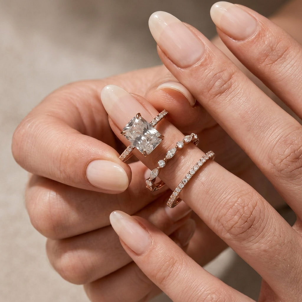 3pc Pave Solitare Cut Ring Stack