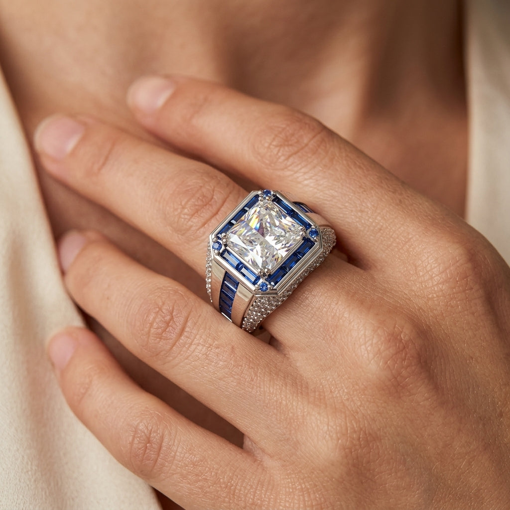 Radiant Cut Sapphire Accented Ring