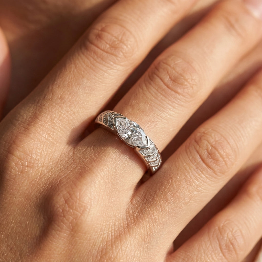 Elegant Marquise Chevron Band Ring