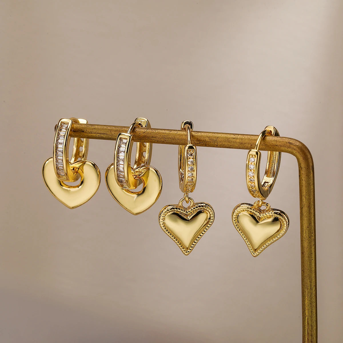 Dainty Diamond Hoop Heart Earrings