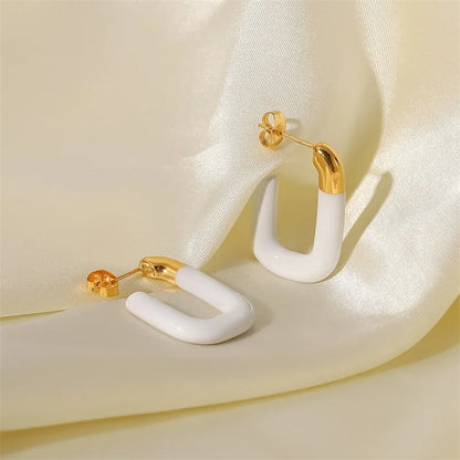 Modern Gold Tips Geometric White Earrings