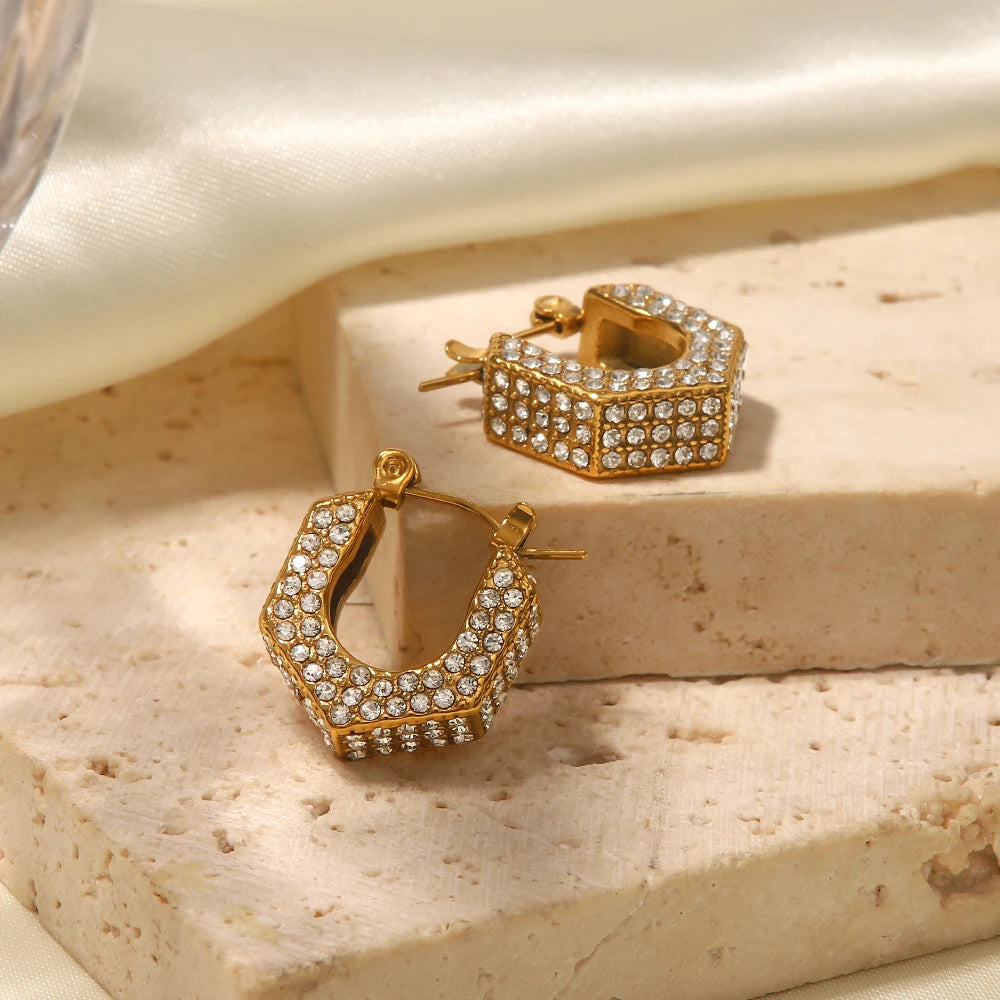 18k Geometric Diamond Accented Earrings