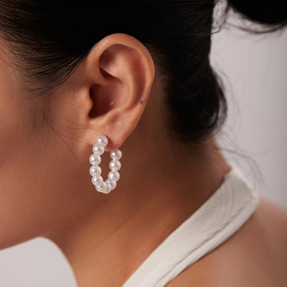 Elegant C Hoop Pearl Earrings