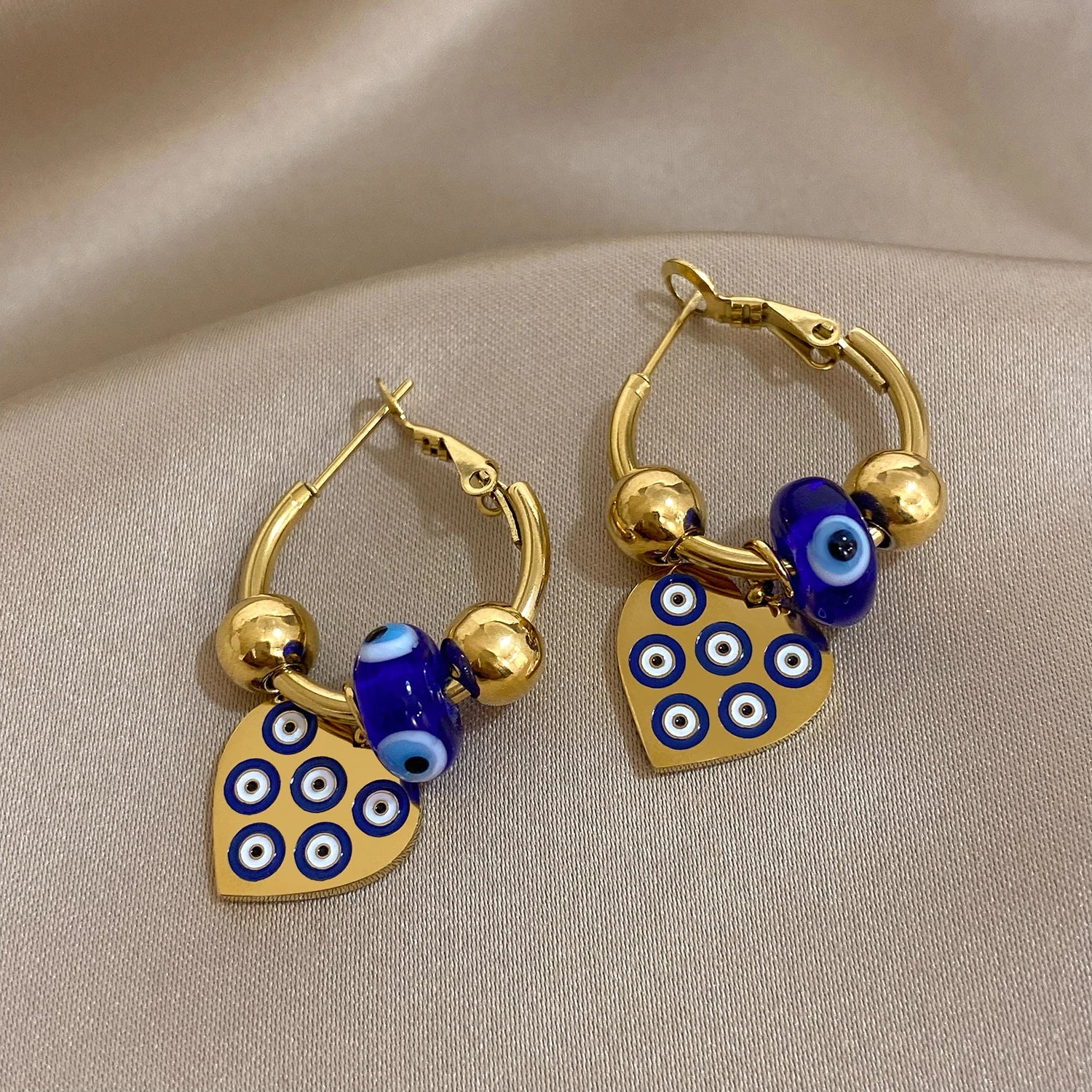 Golden Evil Eye Heart Hoop Earrings