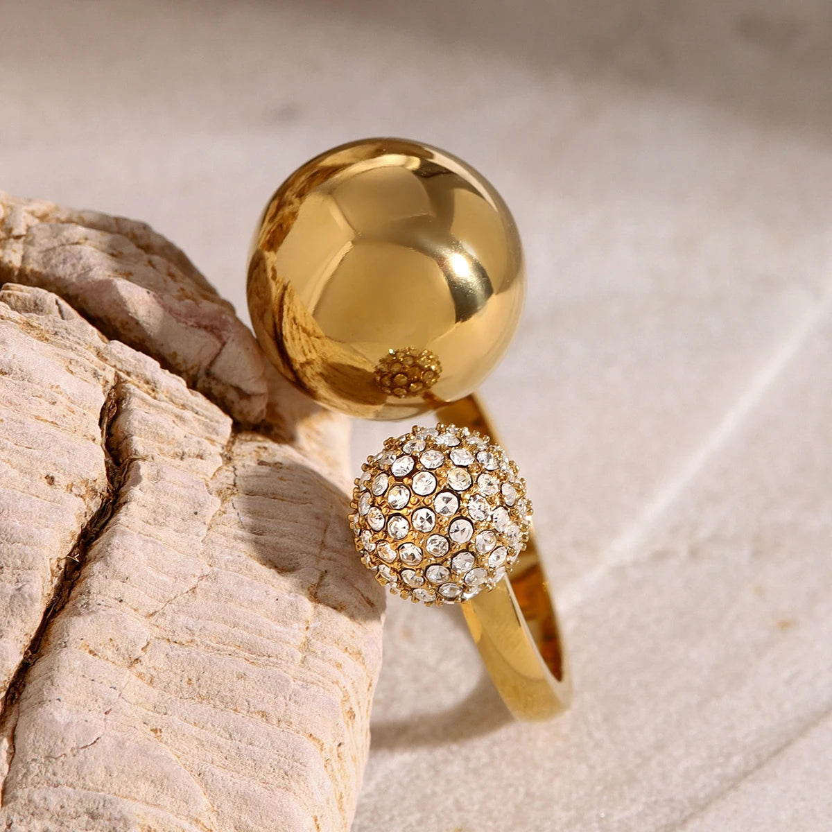 Asymmetric Diamond Accented Sphere Ring