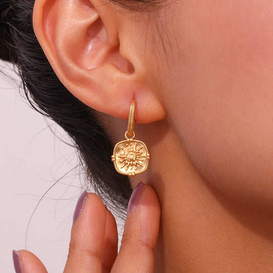 Dainty Sun Charm Textured Earring