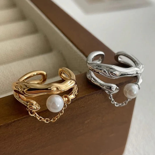 S925 Layered Antique Inspired Pearl Ring