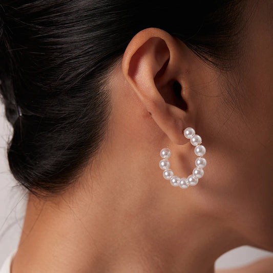 Elegant C Hoop Pearl Earrings