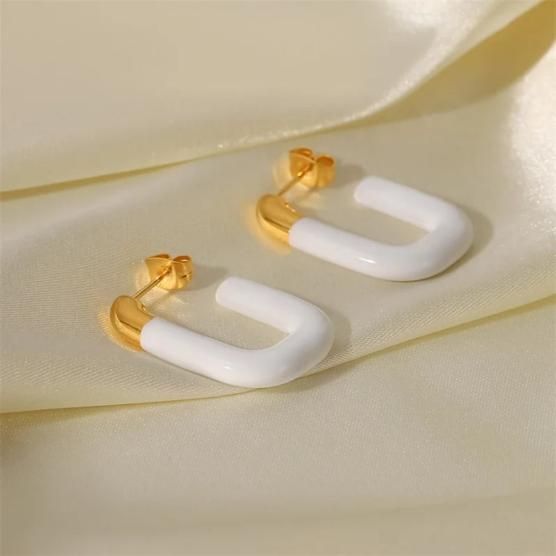 Modern Gold Tips Geometric White Earrings