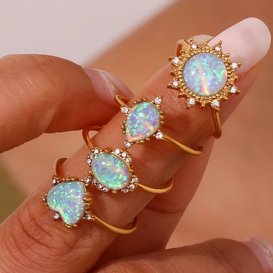 Adjustable Diamond Accented Opal Iridescent Rings