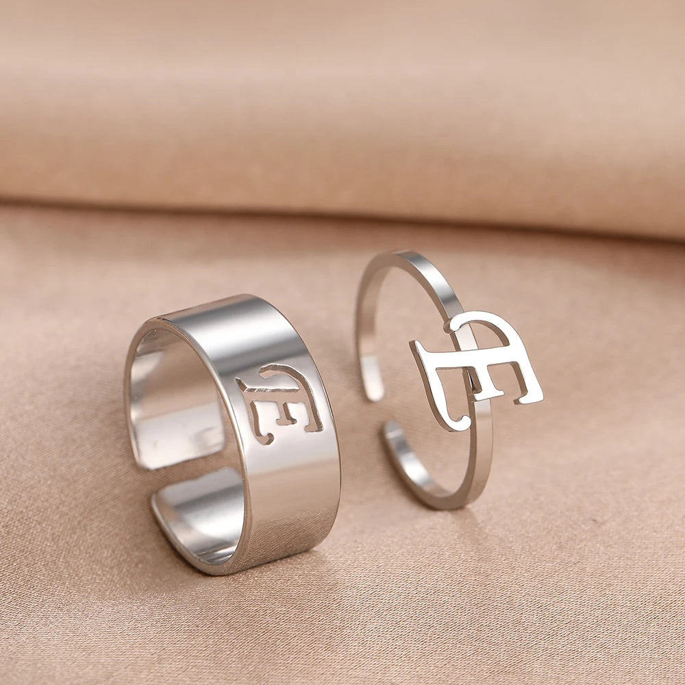 Adjustable Couples Matching Letter Rings - Veinci