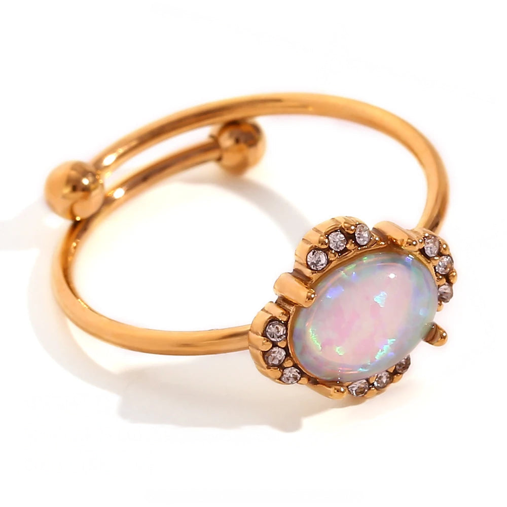 Adjustable Diamond Accented Opal Iridescent Rings