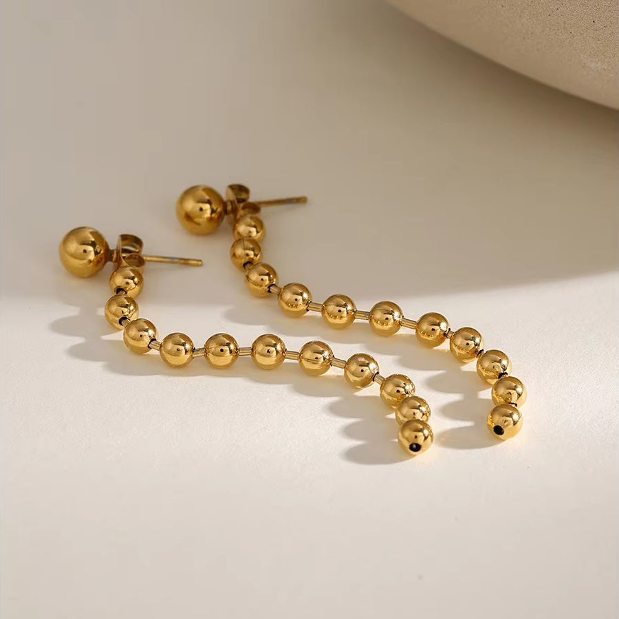 Dainty Golden Bead Tassel Earrings