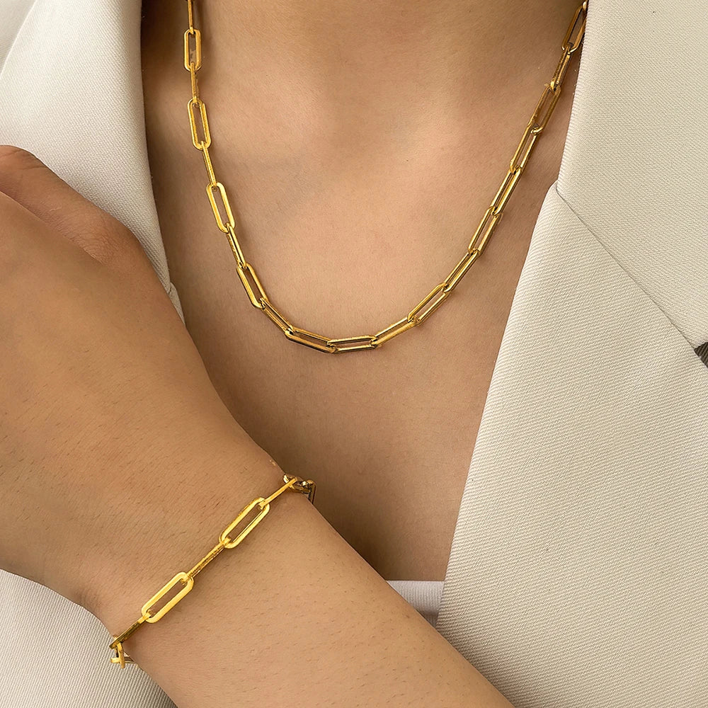 Paperclip Chain Bracelet and Necklace Set