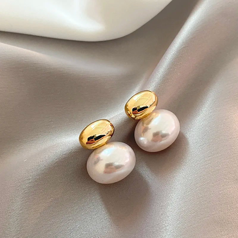 Classy Gold Accented Pearl Stud Earrings