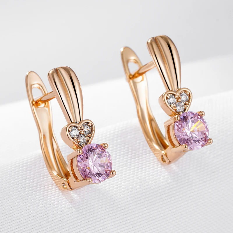 Dainty Heart Sparkle Pink Diamond Earrings