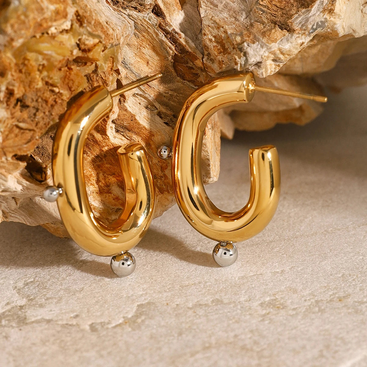 Two Tone C Bead Accent Earrings