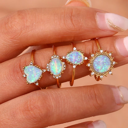 Adjustable Diamond Accented Opal Iridescent Rings