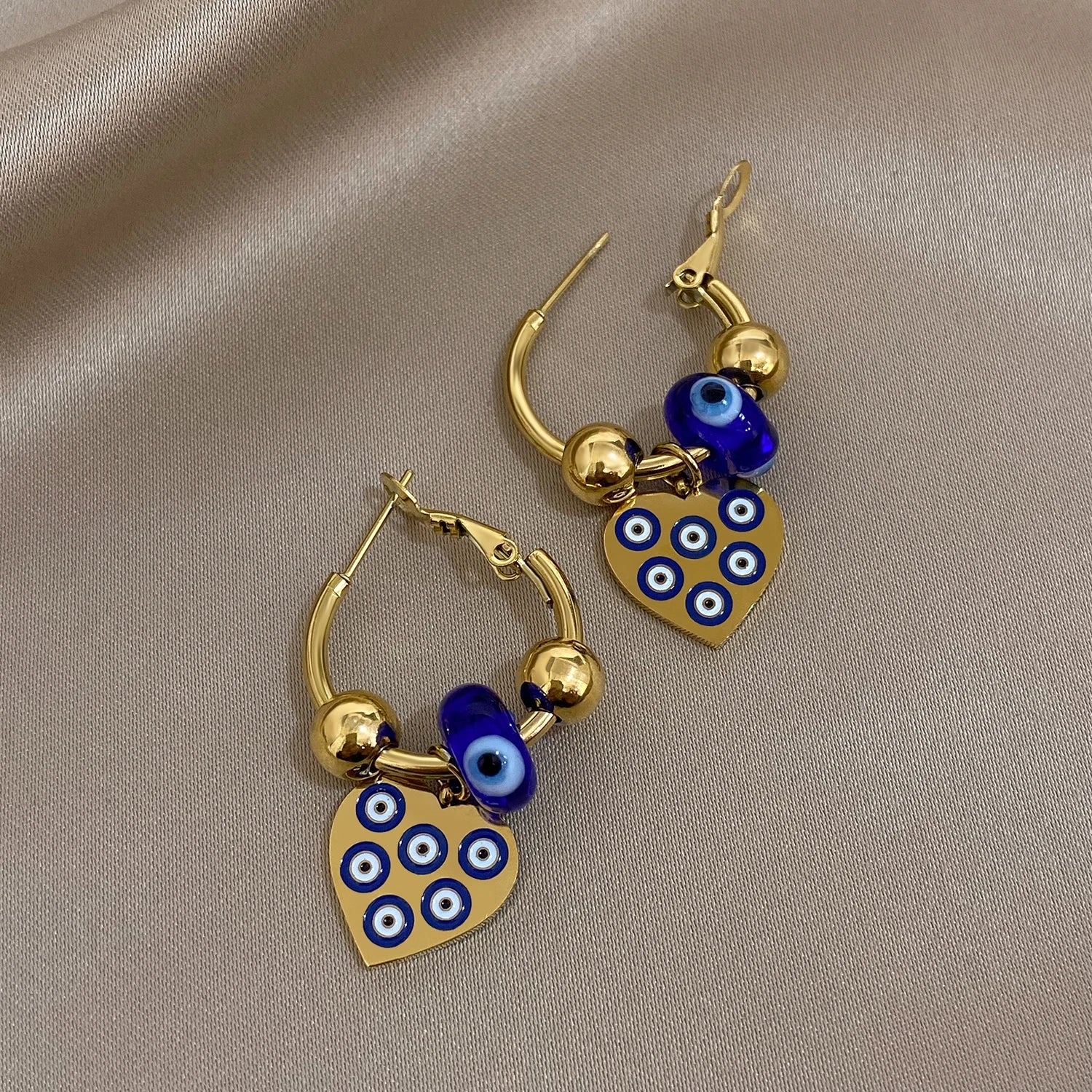 Golden Evil Eye Heart Hoop Earrings