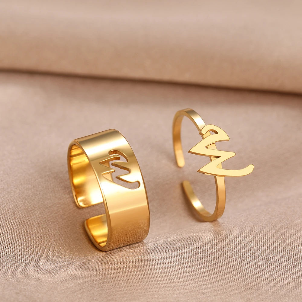 Adjustable Couples Matching Letter Rings - Veinci