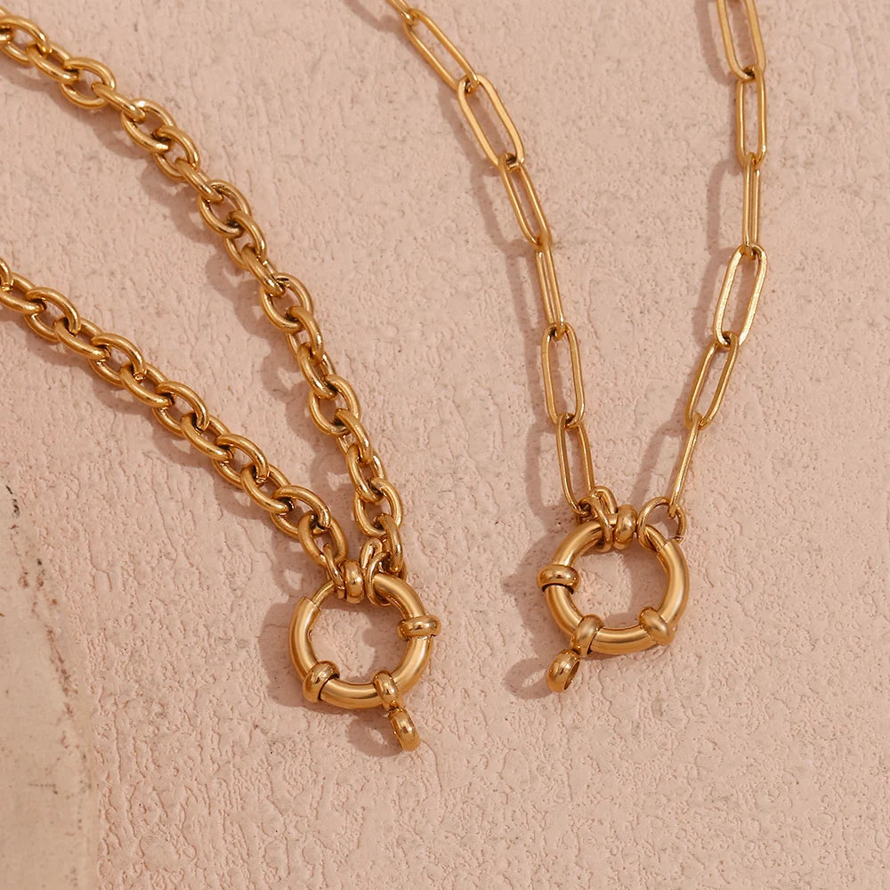 18k Anchor Wheel Clasp Chain Necklaces