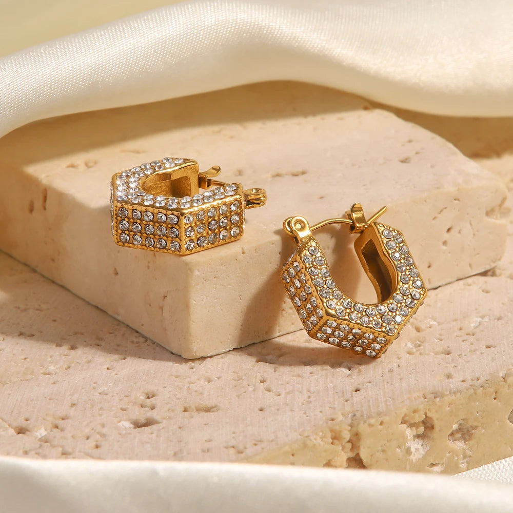 18k Geometric Diamond Accented Earrings