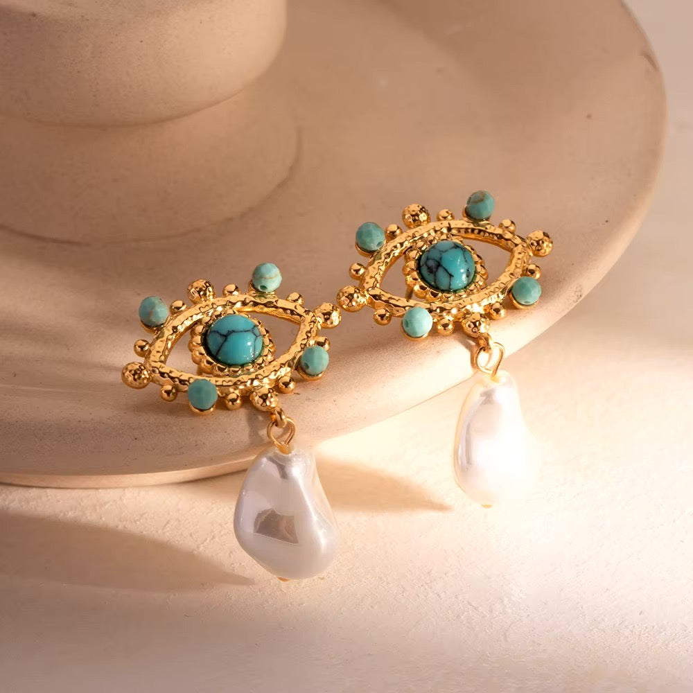 Turquoise Evil Eye Necklace & Earrings