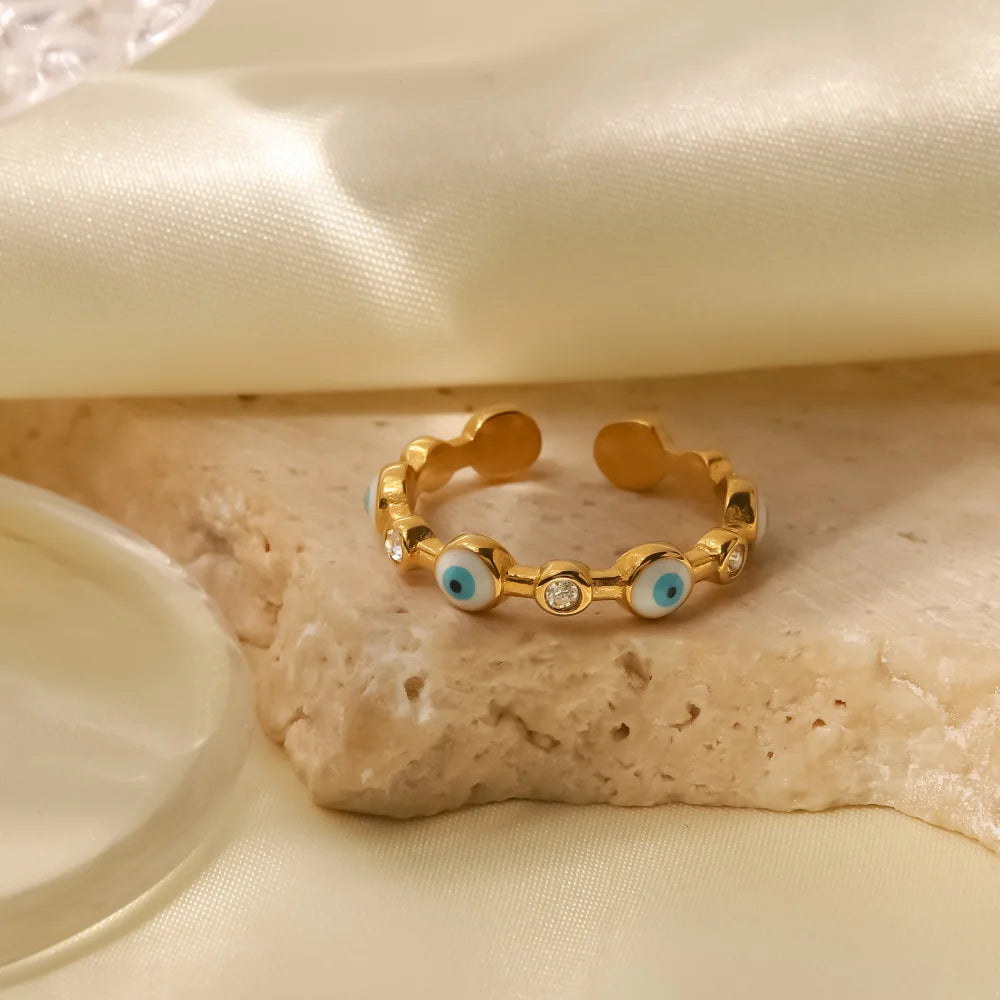 Adjustable Dainty Evil Eye Diamond Ring