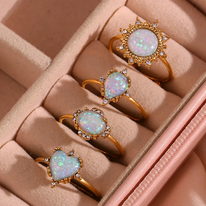 Adjustable Diamond Accented Opal Iridescent Rings