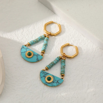 18k Hoop Dangle Evil Eye Lapis Earrings