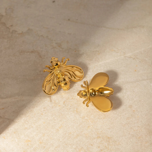 Dainty Gold Queen Bee Stud Earrings