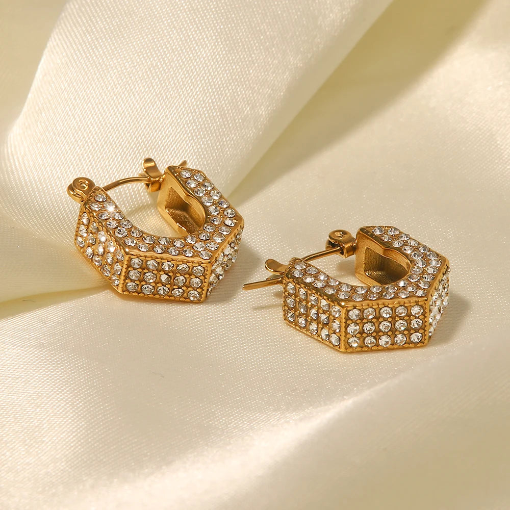 18k Geometric Diamond Accented Earrings